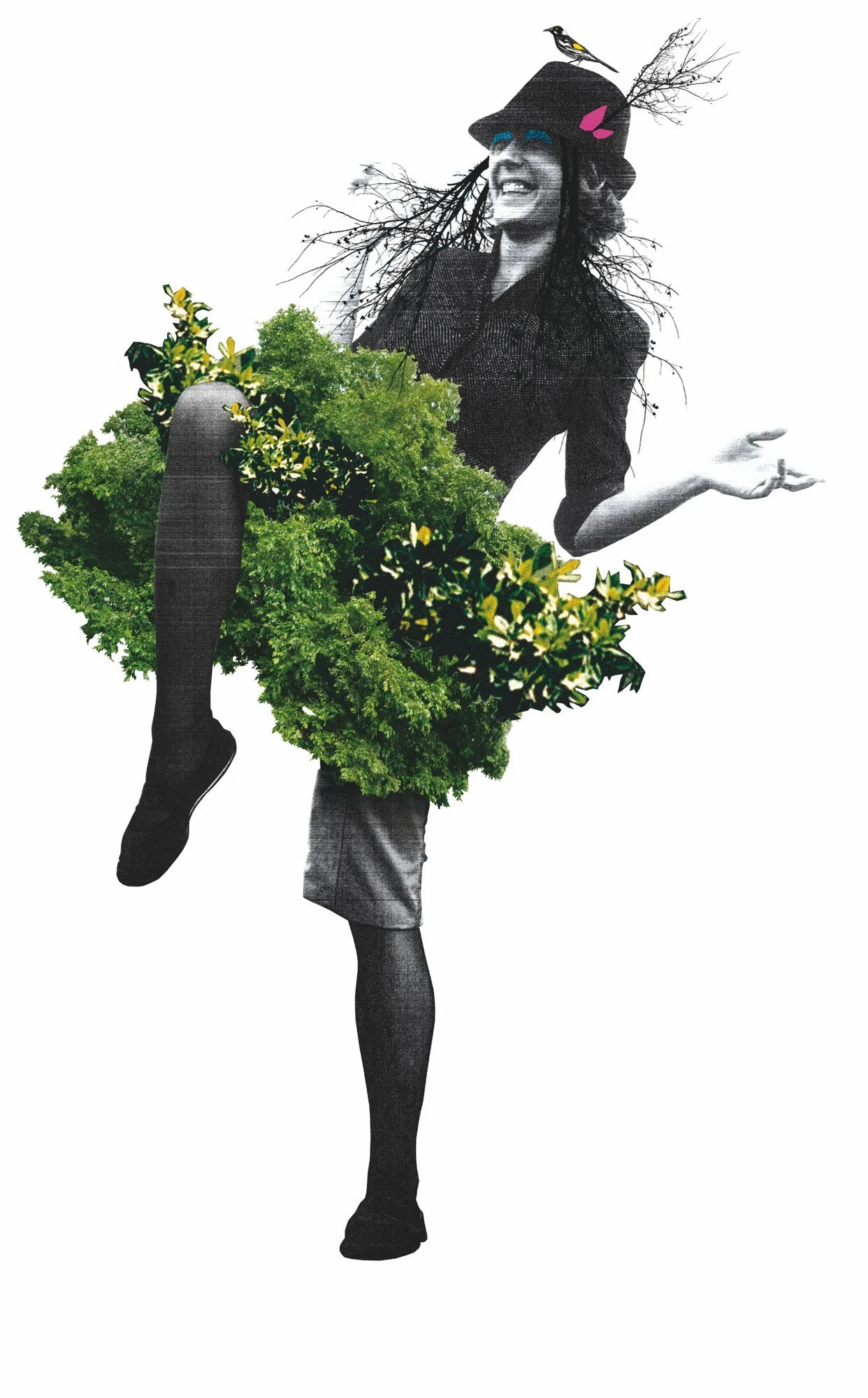 Botanical character illustration by Darren Henderson for Moonlight Cinema — photocopied texture and portrait photography