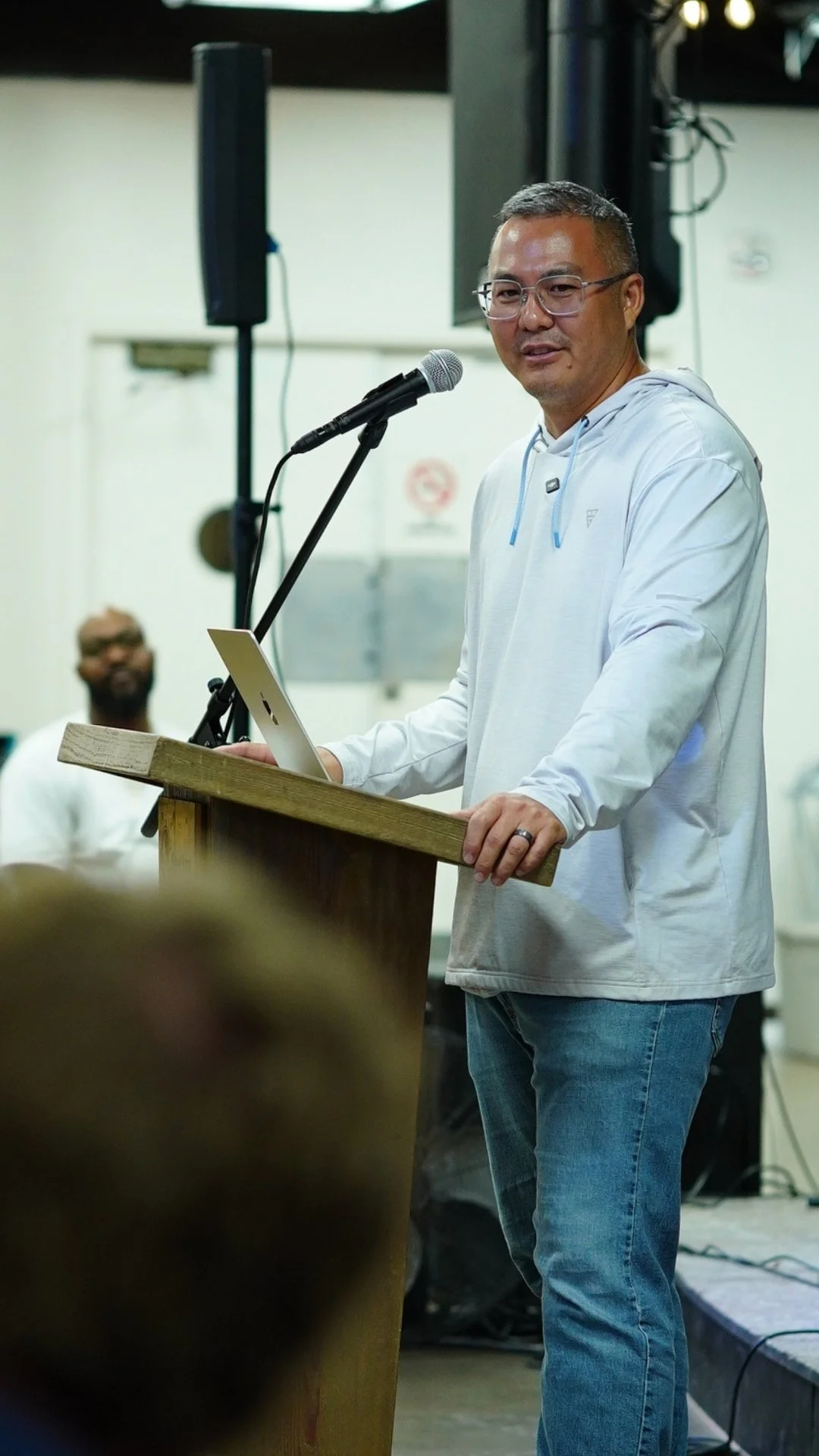 Garret Chang, Chaplain and Student Life Director, preaching at the opening chapel service