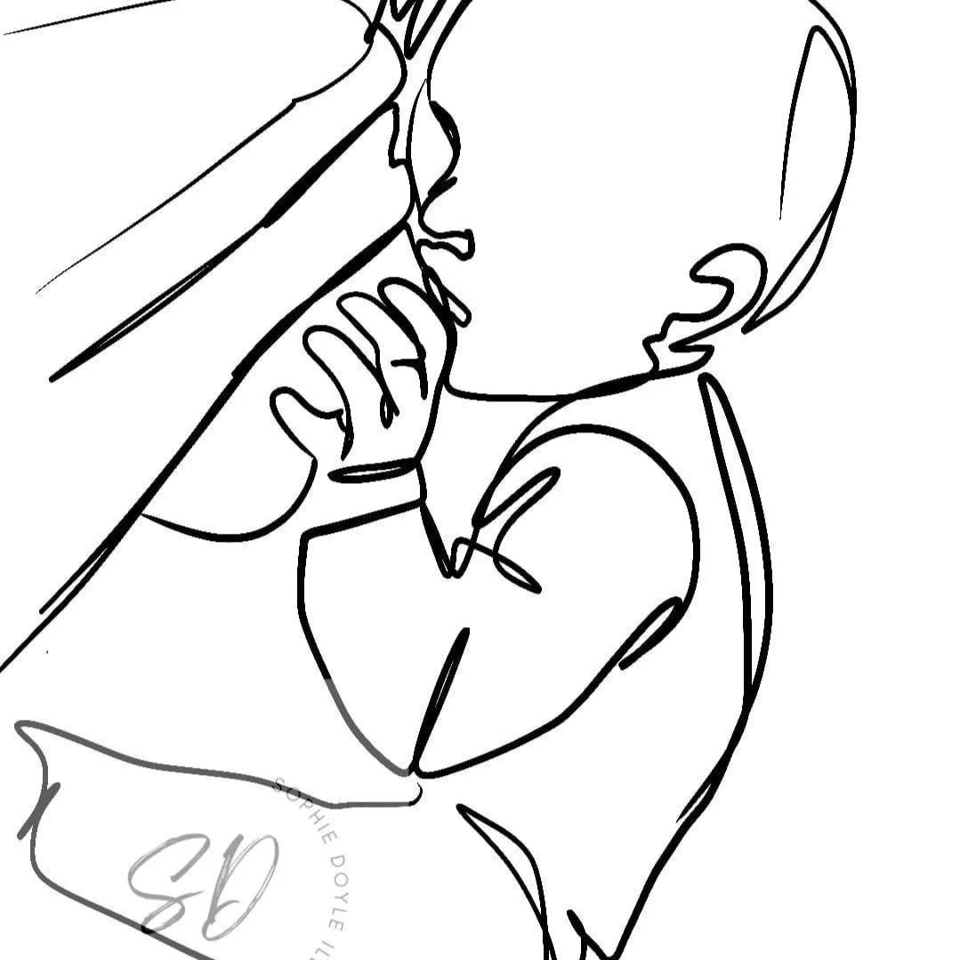 Line drawing of an infant holding a baby bottle to their mouth.
