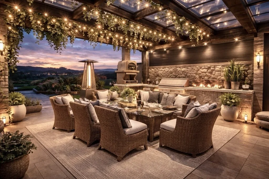 We&rsquo;re showcasing a small but thoughtfully designed garden transformation, featuring a bespoke pergola and BBQ area created for our client. 

Calm stone finishes and earthy materials set a relaxed, natural tone, while integrated pergola lighting