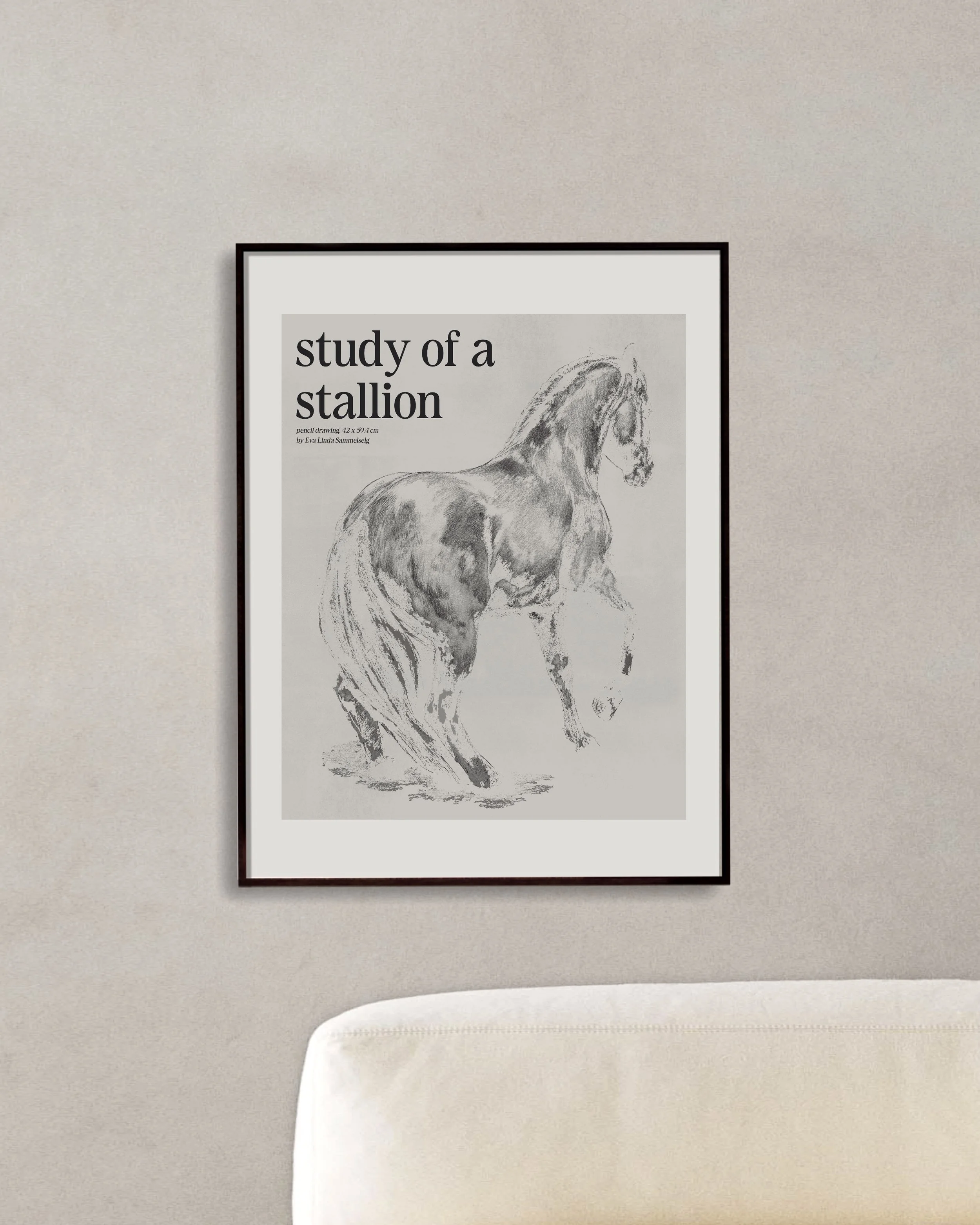 "Study of a stallion" print of a horse pencil drawing for home decor art