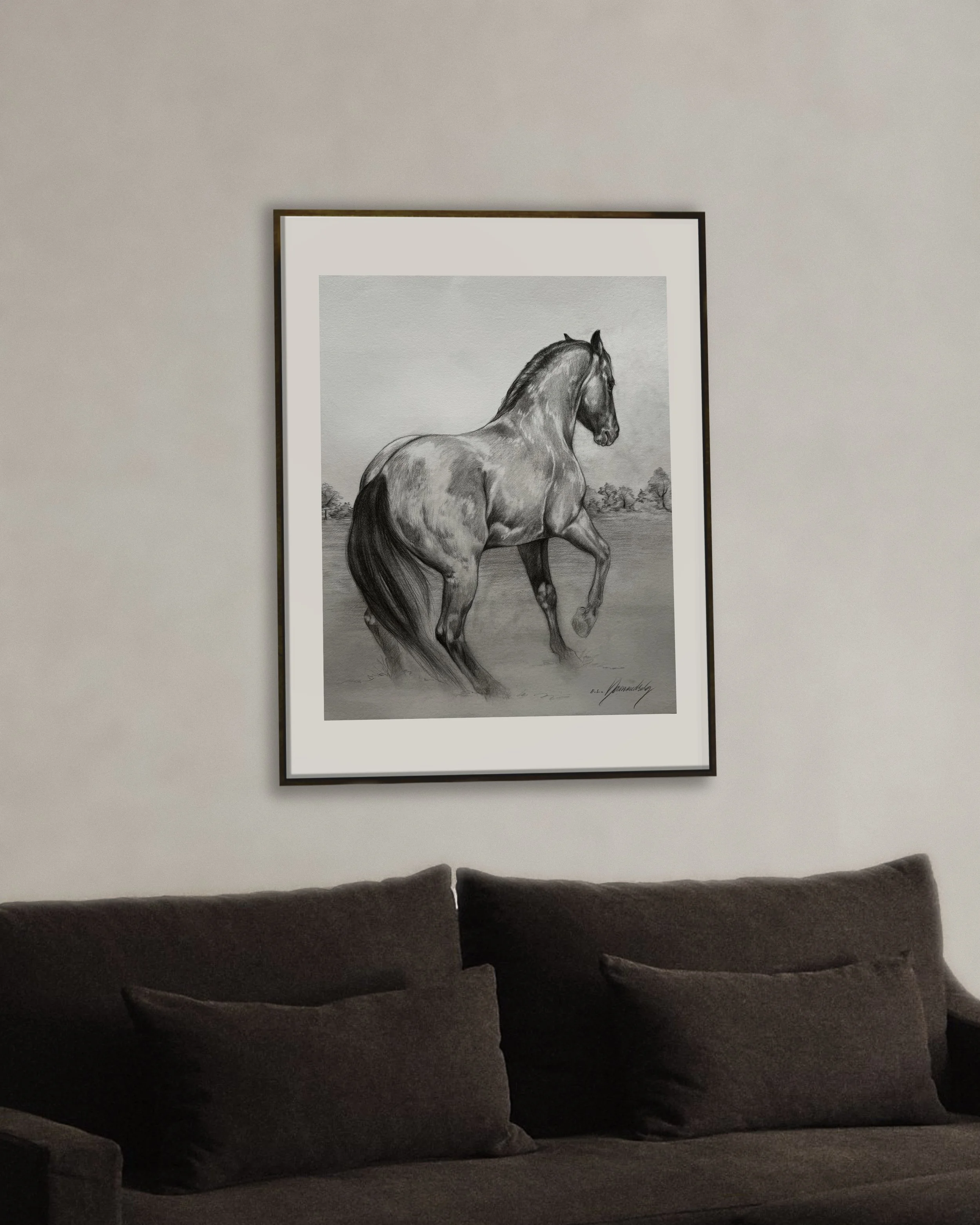 Study of a horse drawing print black and white fine art home decor