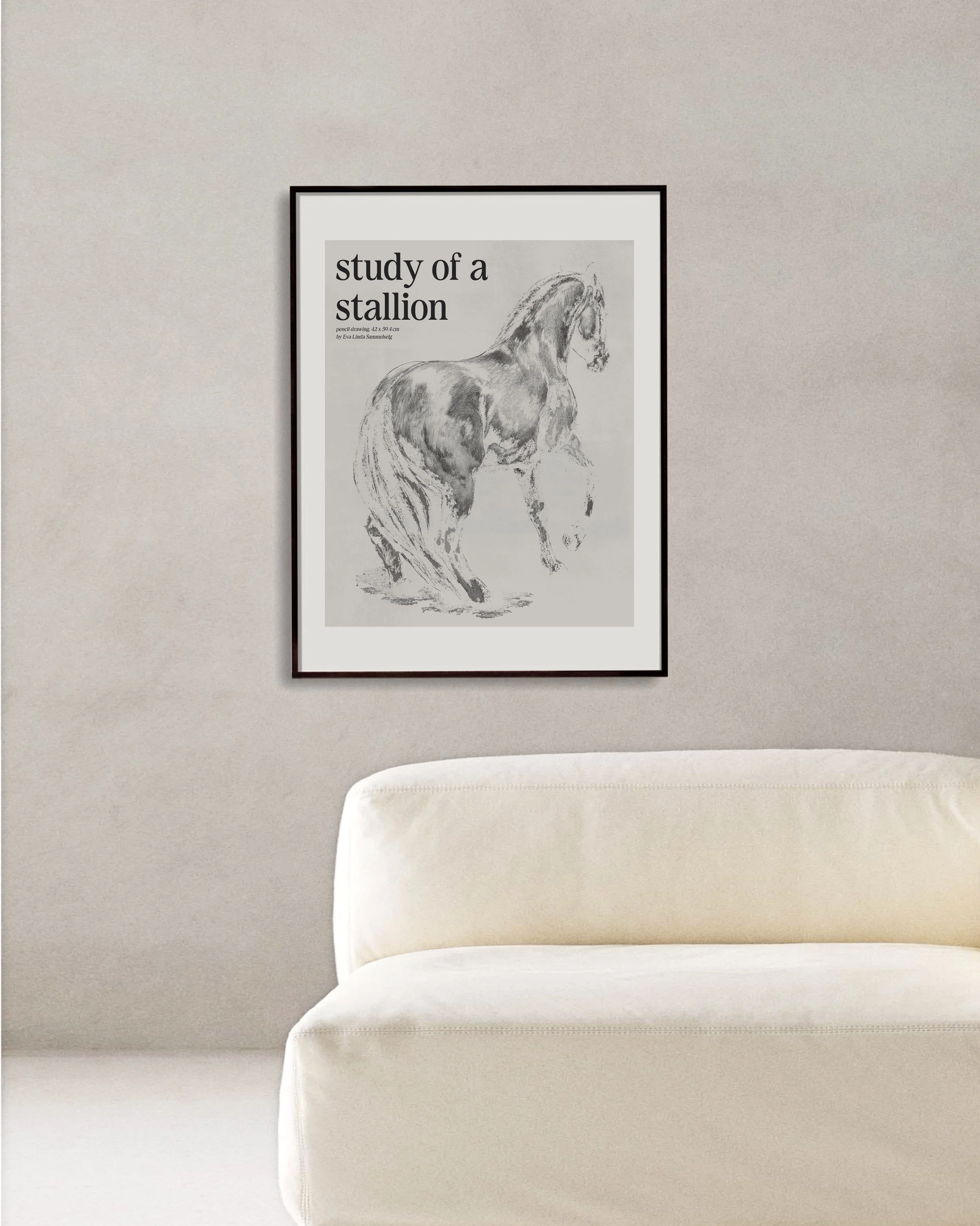 "Study of a stallion" print of a horse pencil drawing for home decor art