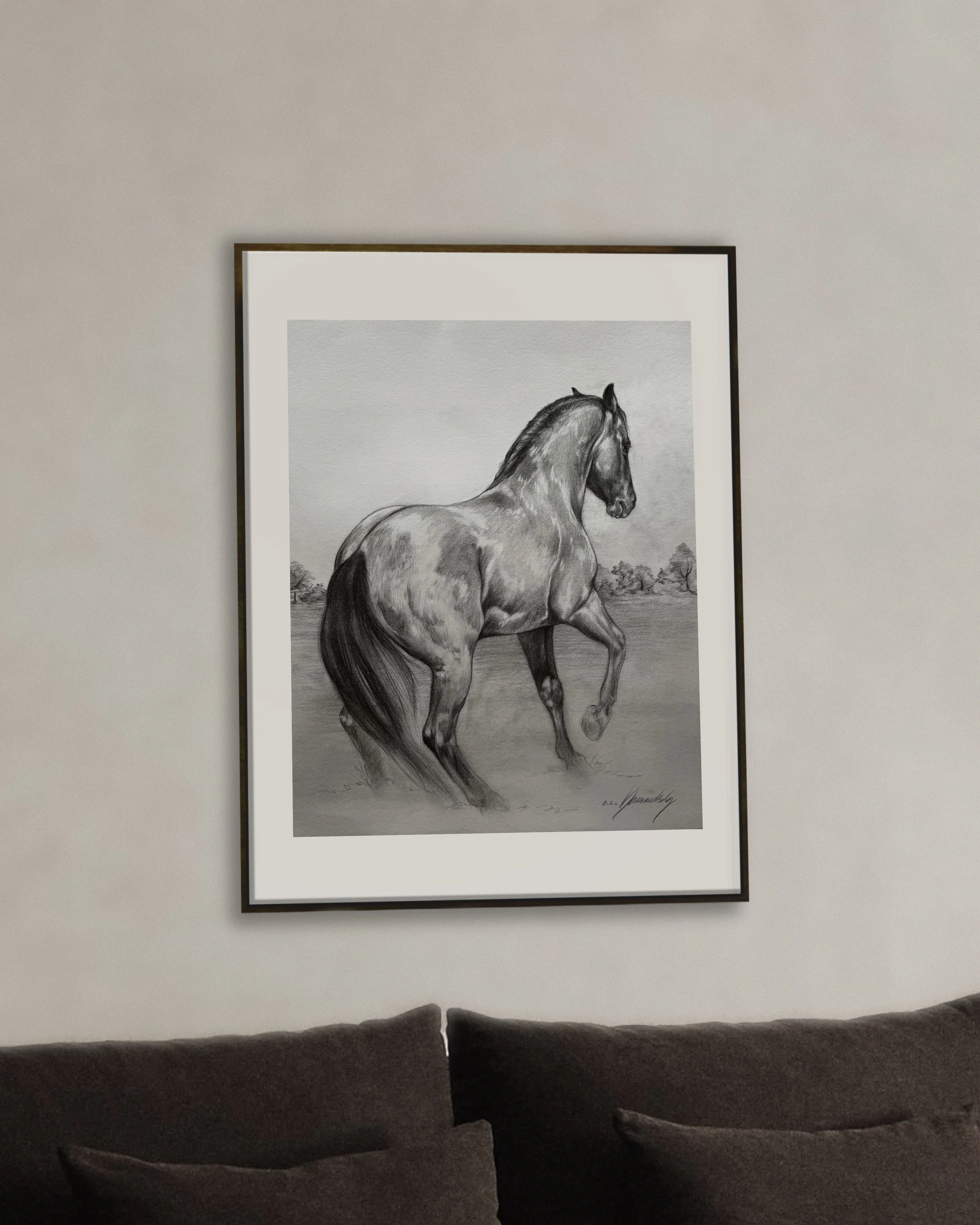 Study of a horse drawing print black and white fine art home decor