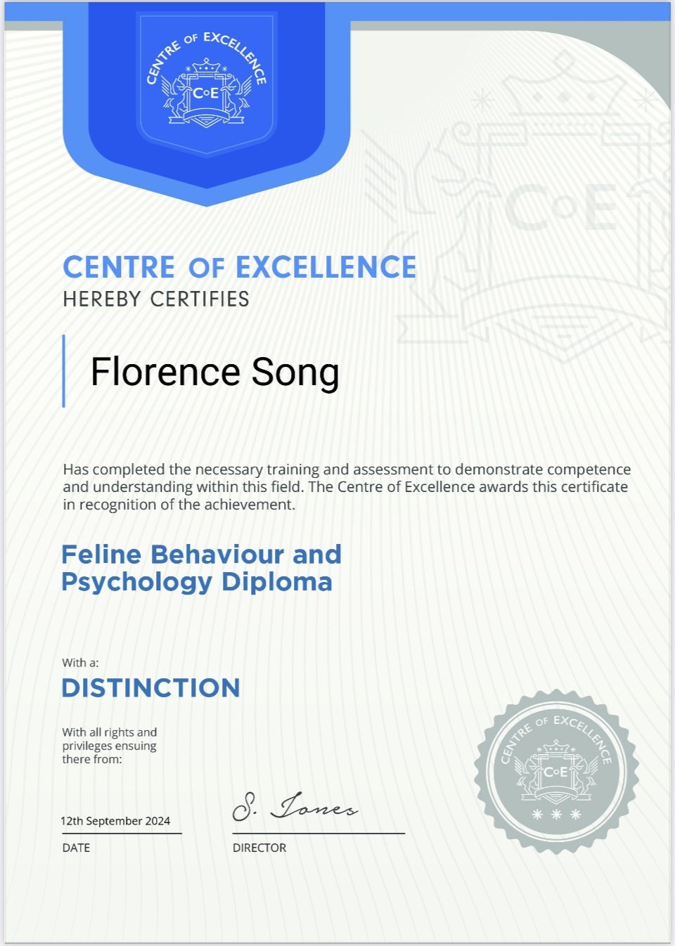 Qualified in Feline Behaviour and Psychology
