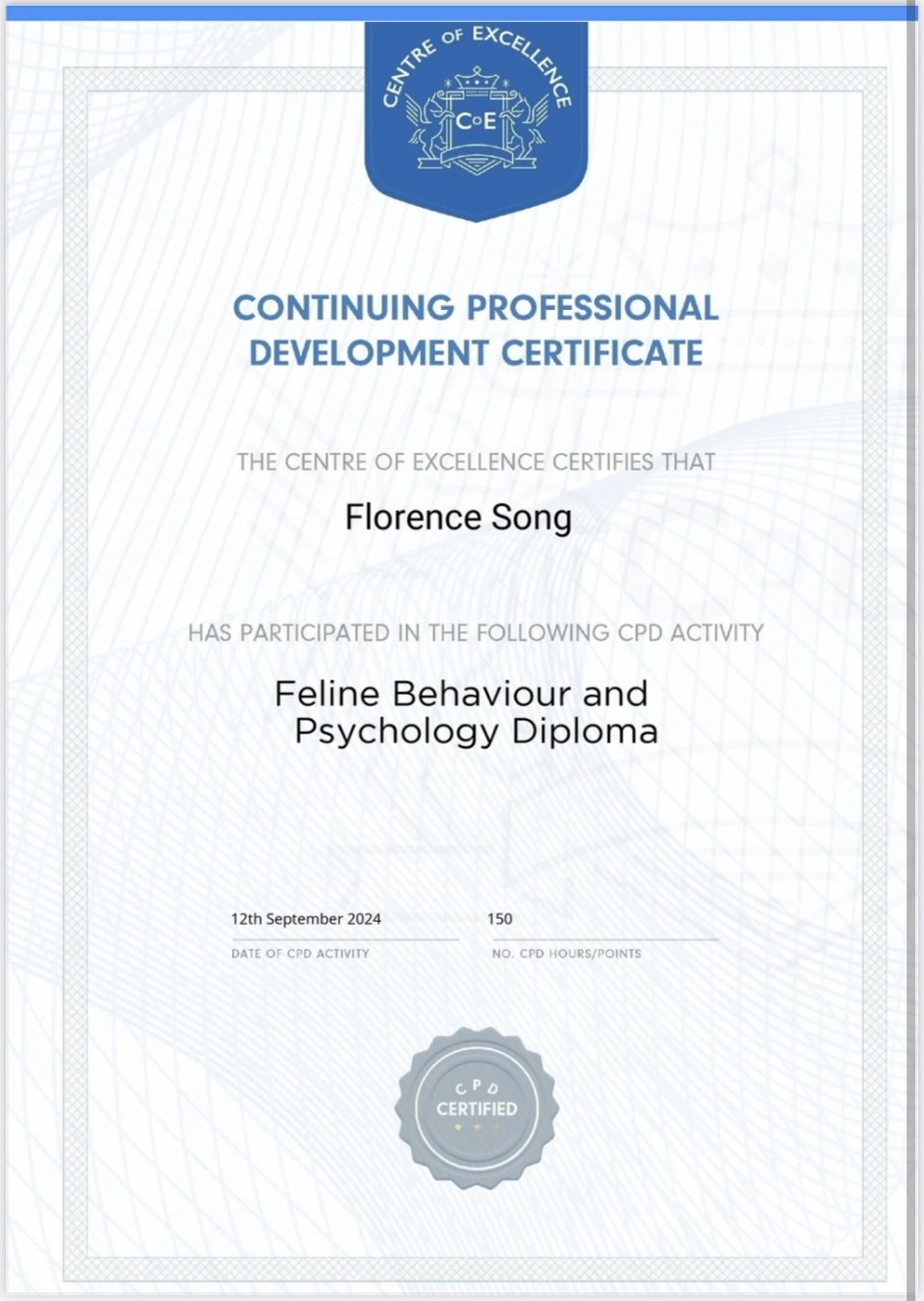 Qualified in Feline Behaviour and Psychology