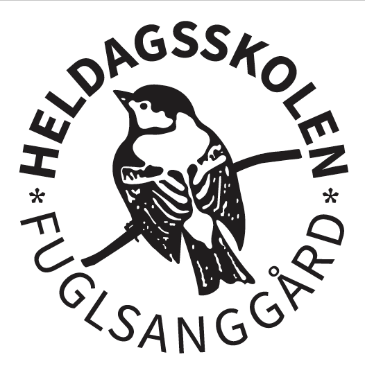 Logo med en sort krets rundt en fugl, der sidder på en gren, og teksten 'Hfelddagskolen FUGLSANGÅRD'.