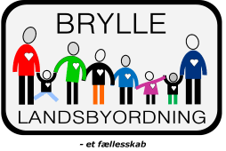 Billedet viser et skilt med teksten 'Bryl Le Landsbyordning' og illustrationer af forskellige personer, inklusiv voksne og børn.