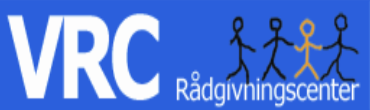 Logo for VRC Rådgivningscenter med blå baggrund og figurer, der holder i hånd.