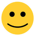 En gul smiley-ansigt med sorte øjne og et smilende ansigt.