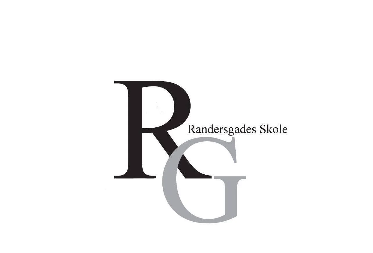 Logo for Randersgades Skole med store bogstaver R, G og teksten 'Randersgades Skole' ved siden af.