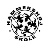 Logo for Hammarskolen med manuskripter af sko, hamer, blyant og blyantspidser omkring teksten.