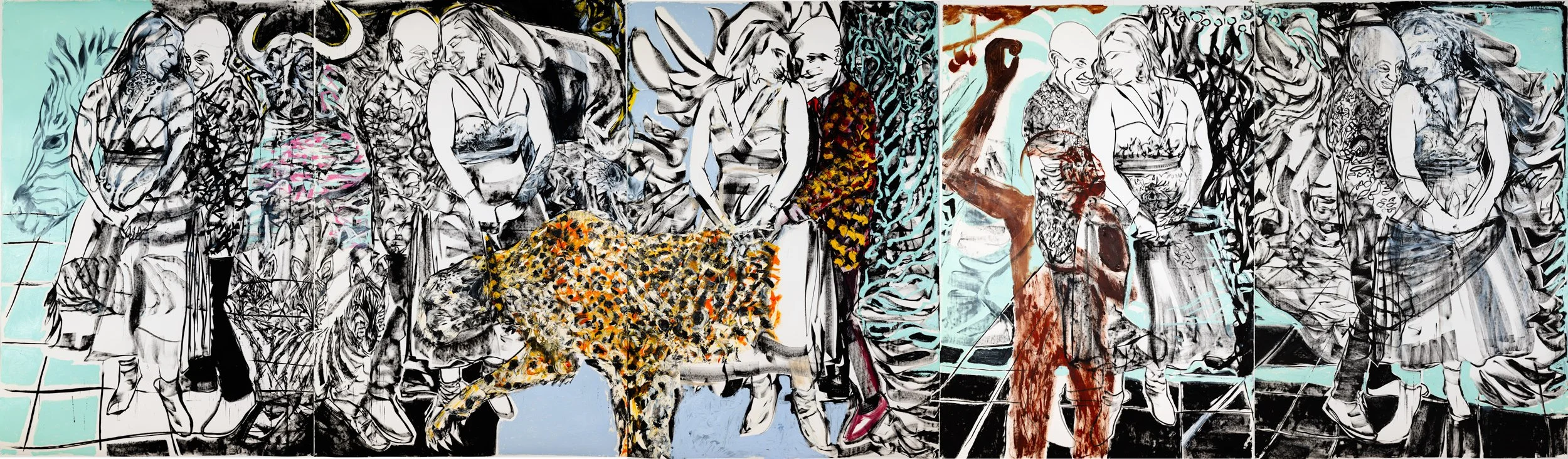 Jungle Out There  -  oil on paper, 5 panels each. 50x77”‍  ‍