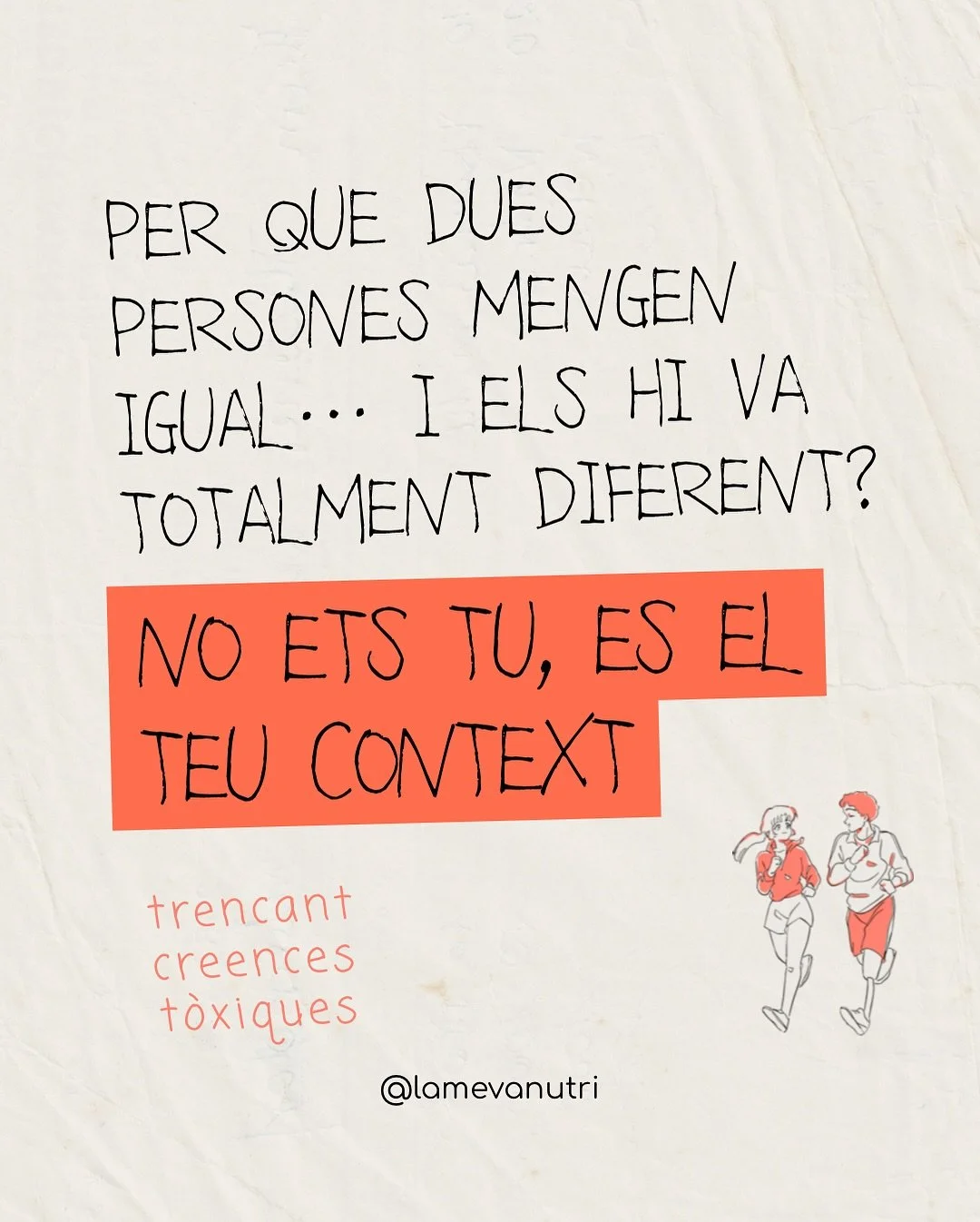 📍 En nutrici&oacute; no hi ha f&oacute;rmules m&agrave;giques ni camins universals per a tothom.

Dues persones poden menjar exactament igual i obtenir resultats completament diferents&hellip; perqu&egrave; no tenim la mateixa hist&ograve;ria, ni el