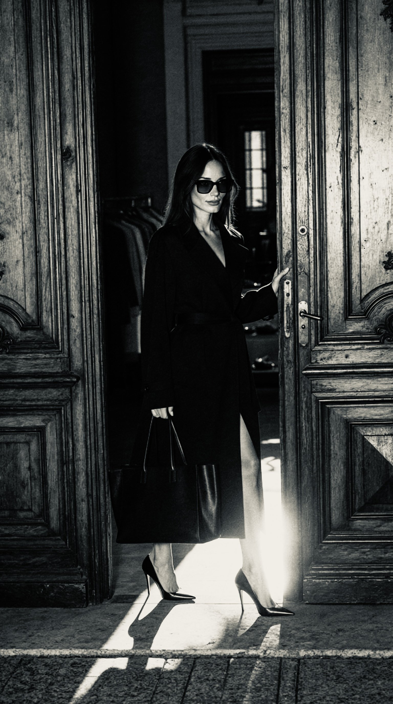 The main character of The Shoe Store dressed in a high-end designer outfit, embodying the glamour of Emilija Pavlovikj's contemporary fiction.