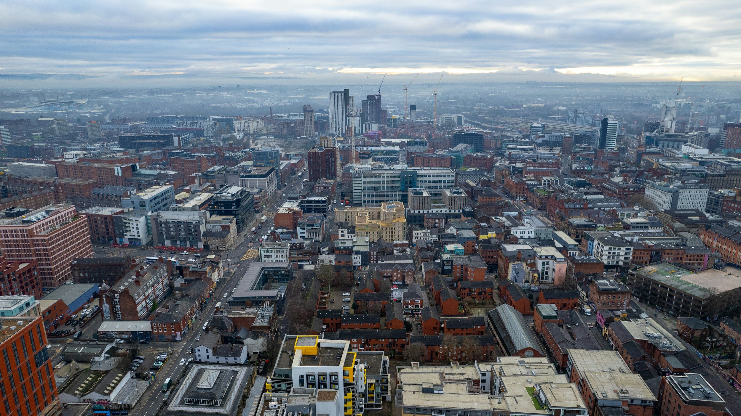 Manchester city centre property investment aerial view