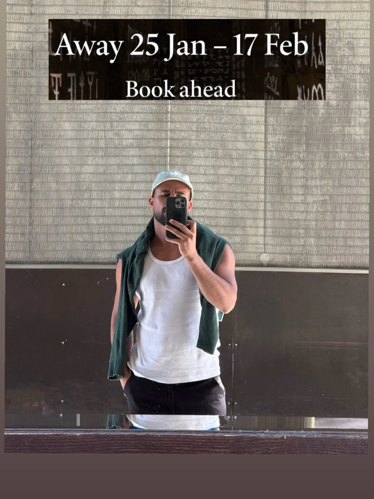 Hi everyone

I wanted to share a quick heads up that I&rsquo;ll be heading overseas for a break and will be away from 25 January to 17 February.

My booking system is already updated and appointments are blocked out during this time. I recommend book