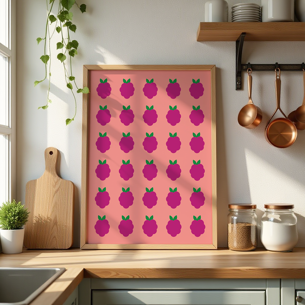 contemporary kitchen poster of raspberries