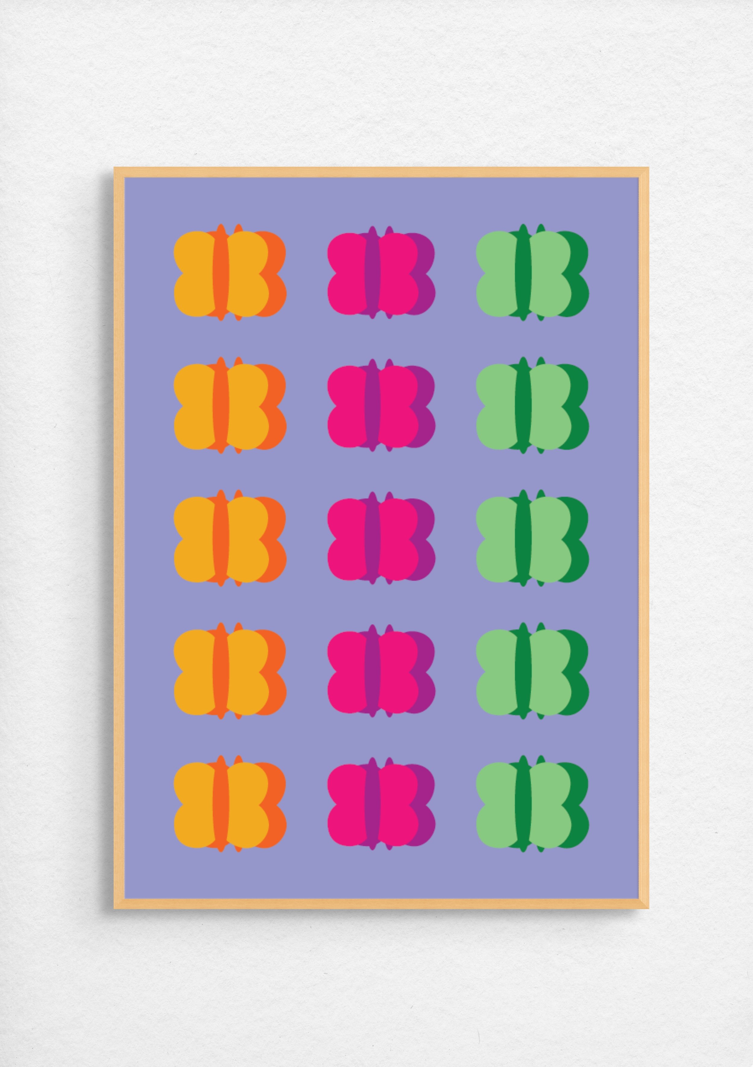 colourful print of butterflies on purple background