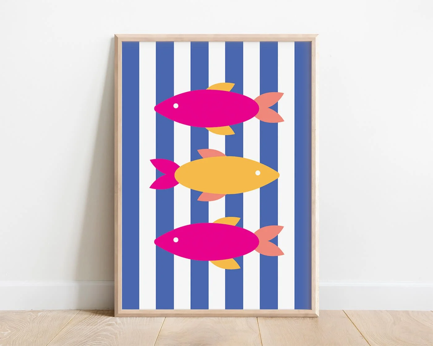 Blue Stripy Fish Print