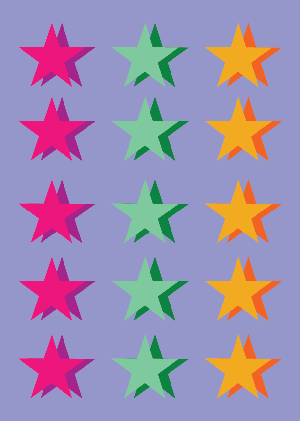 colourful star print with lilac background