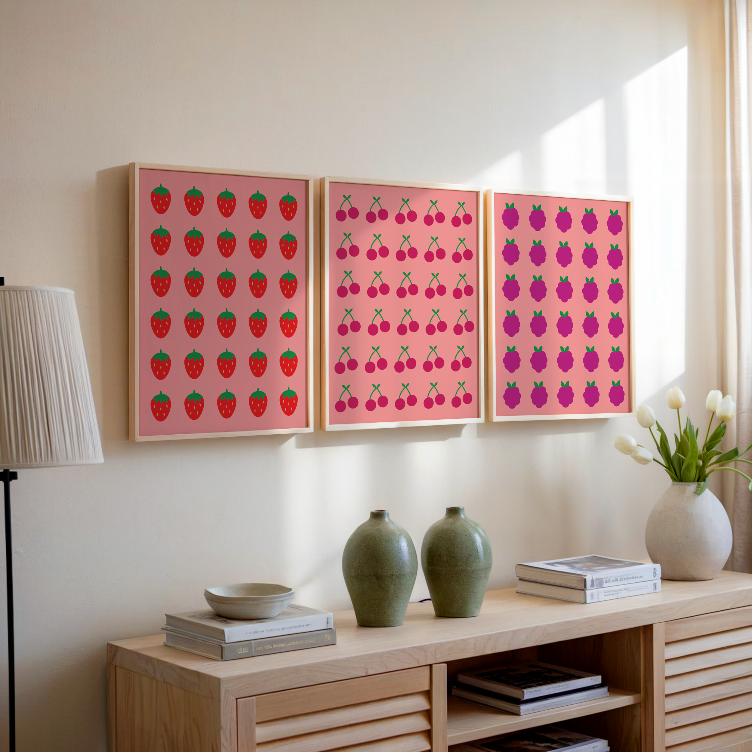 fruit print set in wooden frames