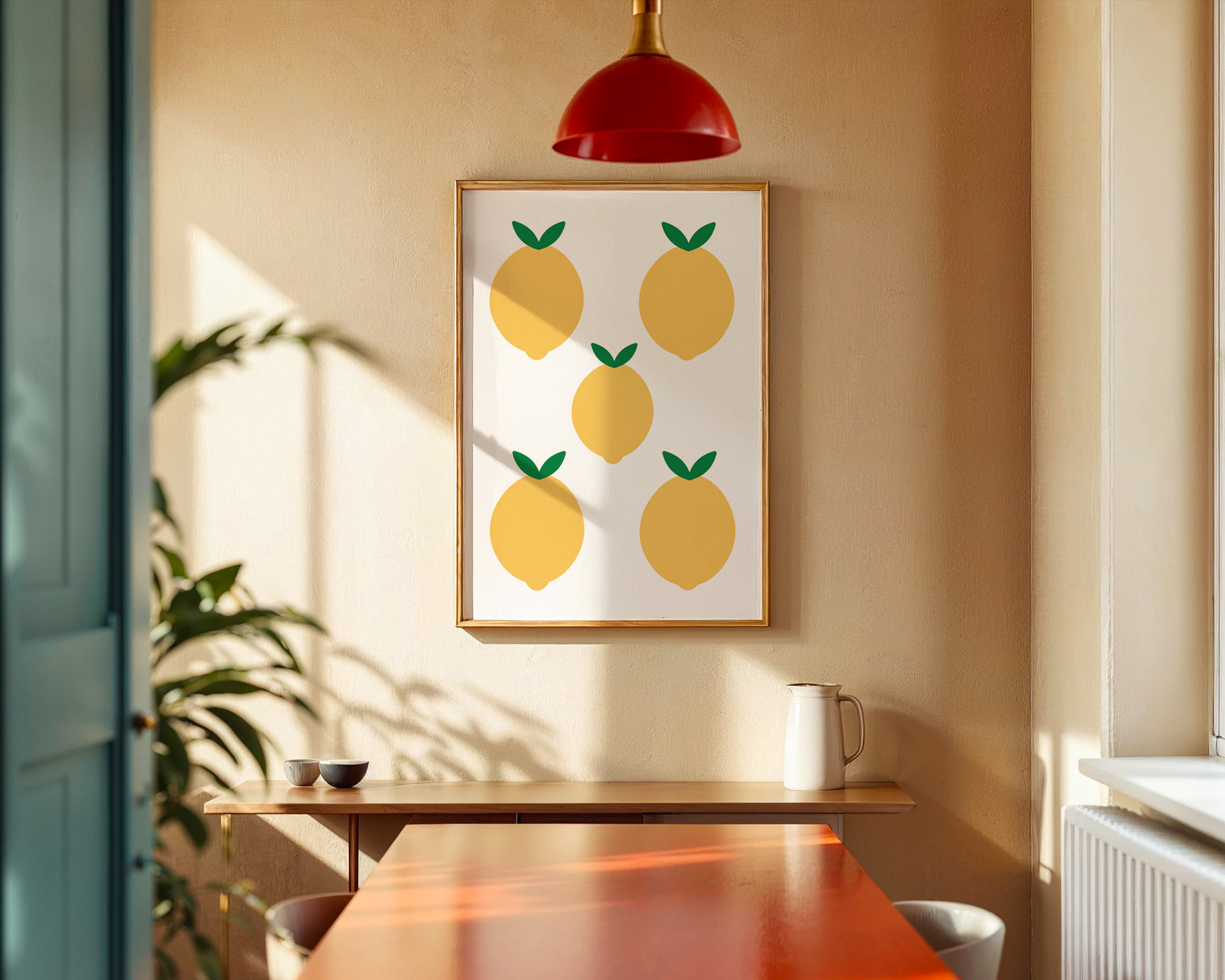 lemon poster above dining table