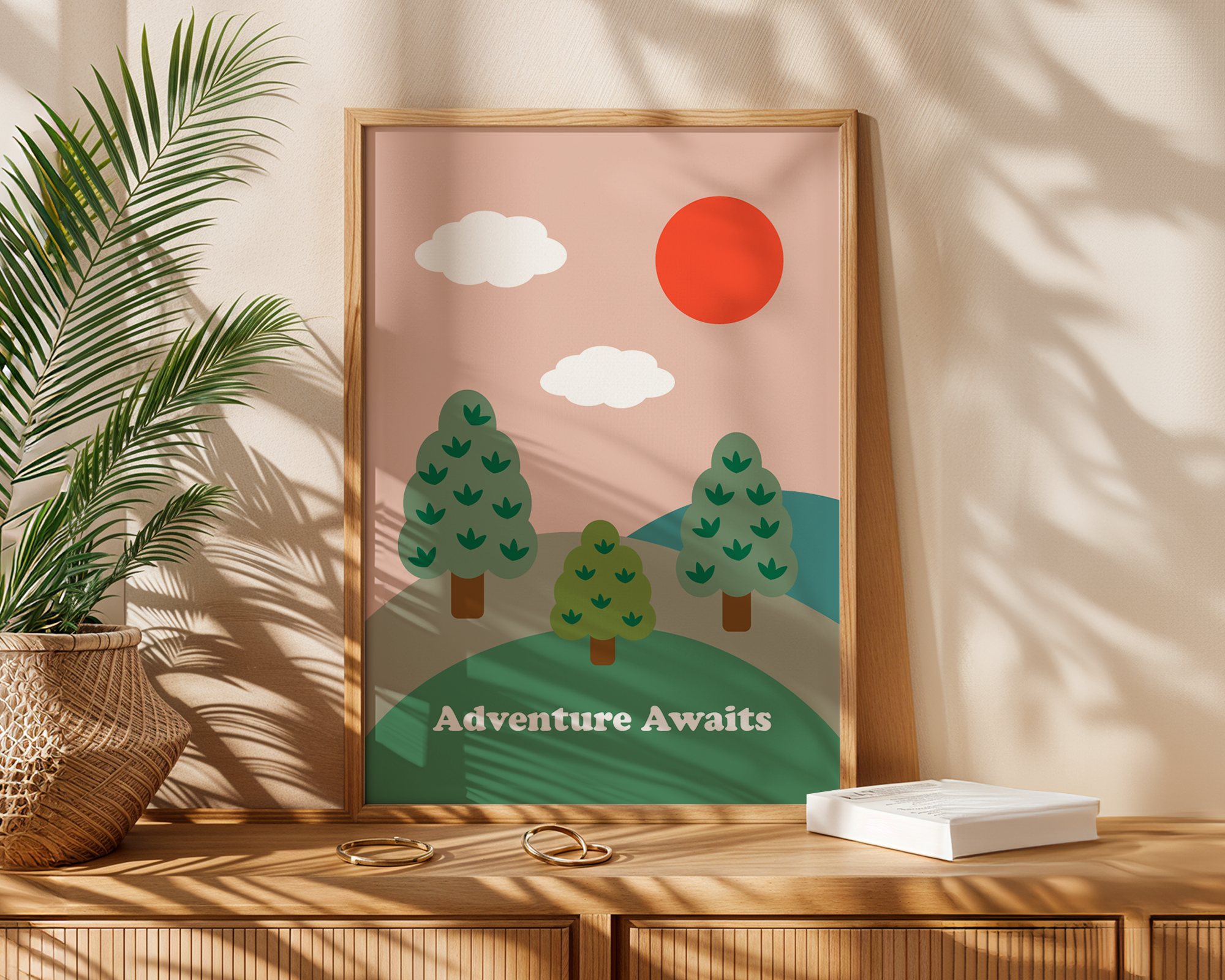 adventure style print for children's room with hills and trees