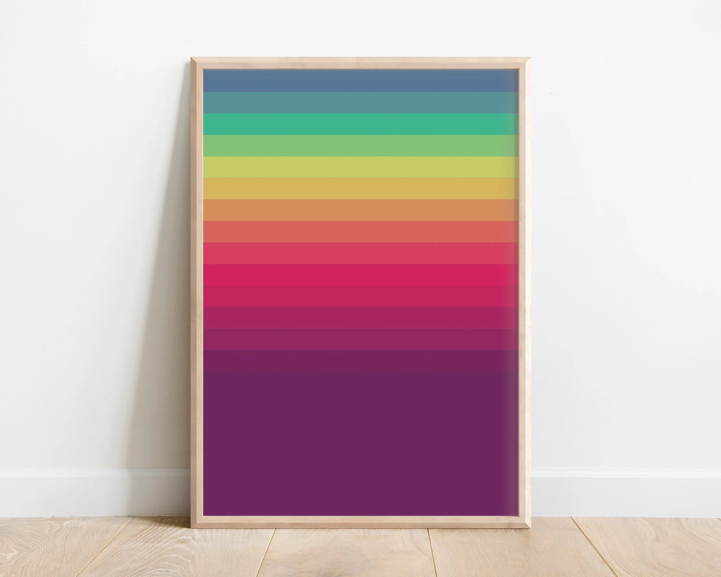 framed print of horizontal colourful stripes in contemporary frame
