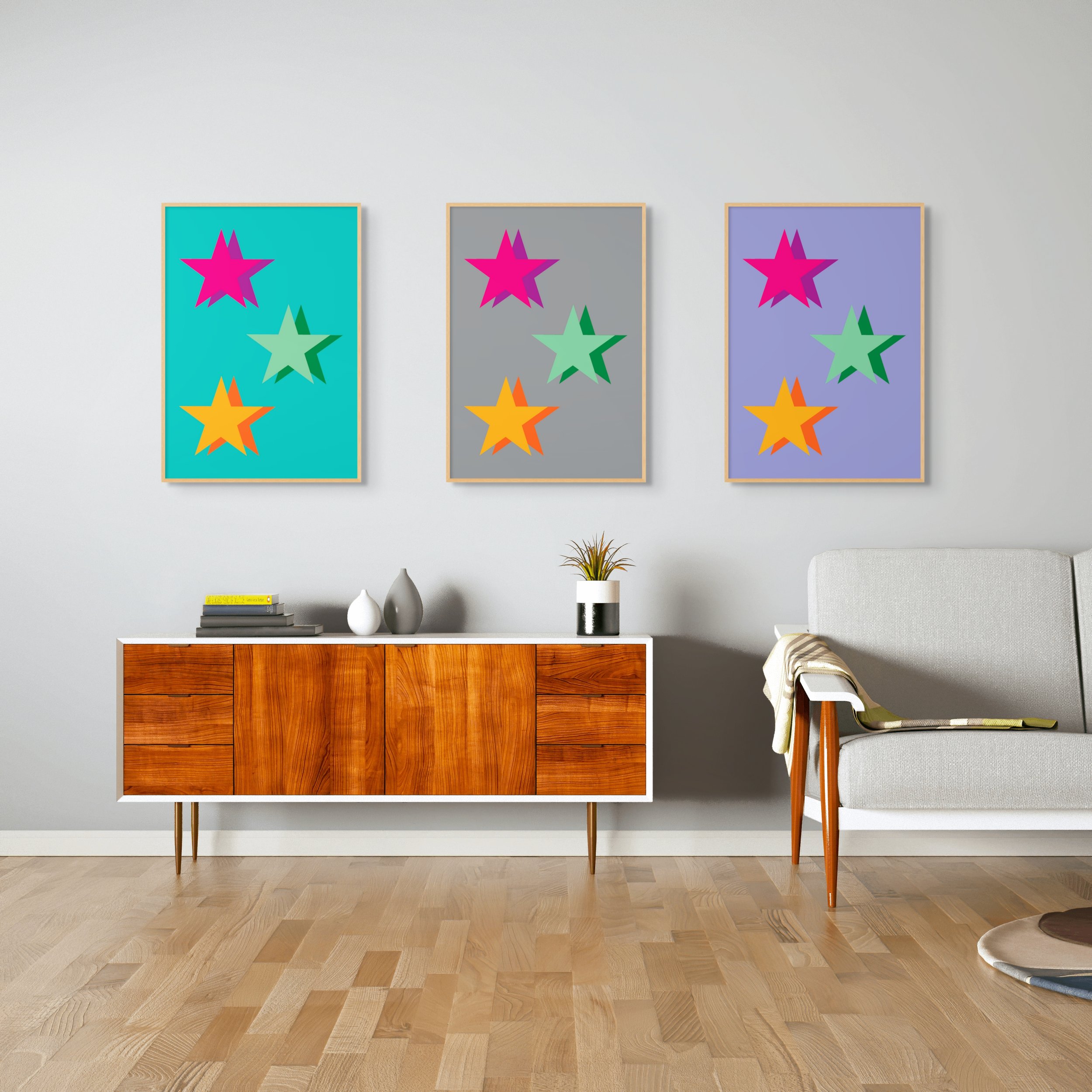 set of star prints in living room