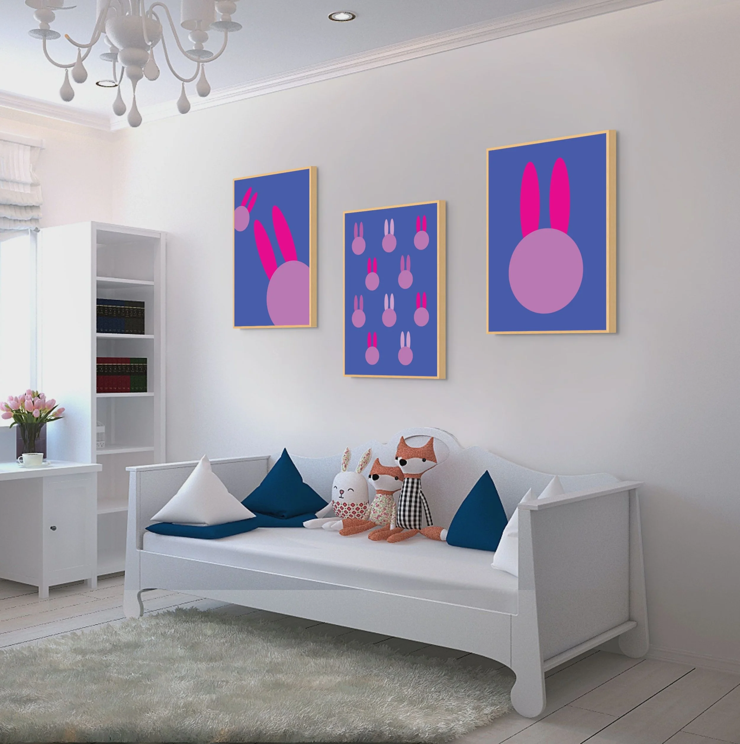 bunny rabbit prints in kids room