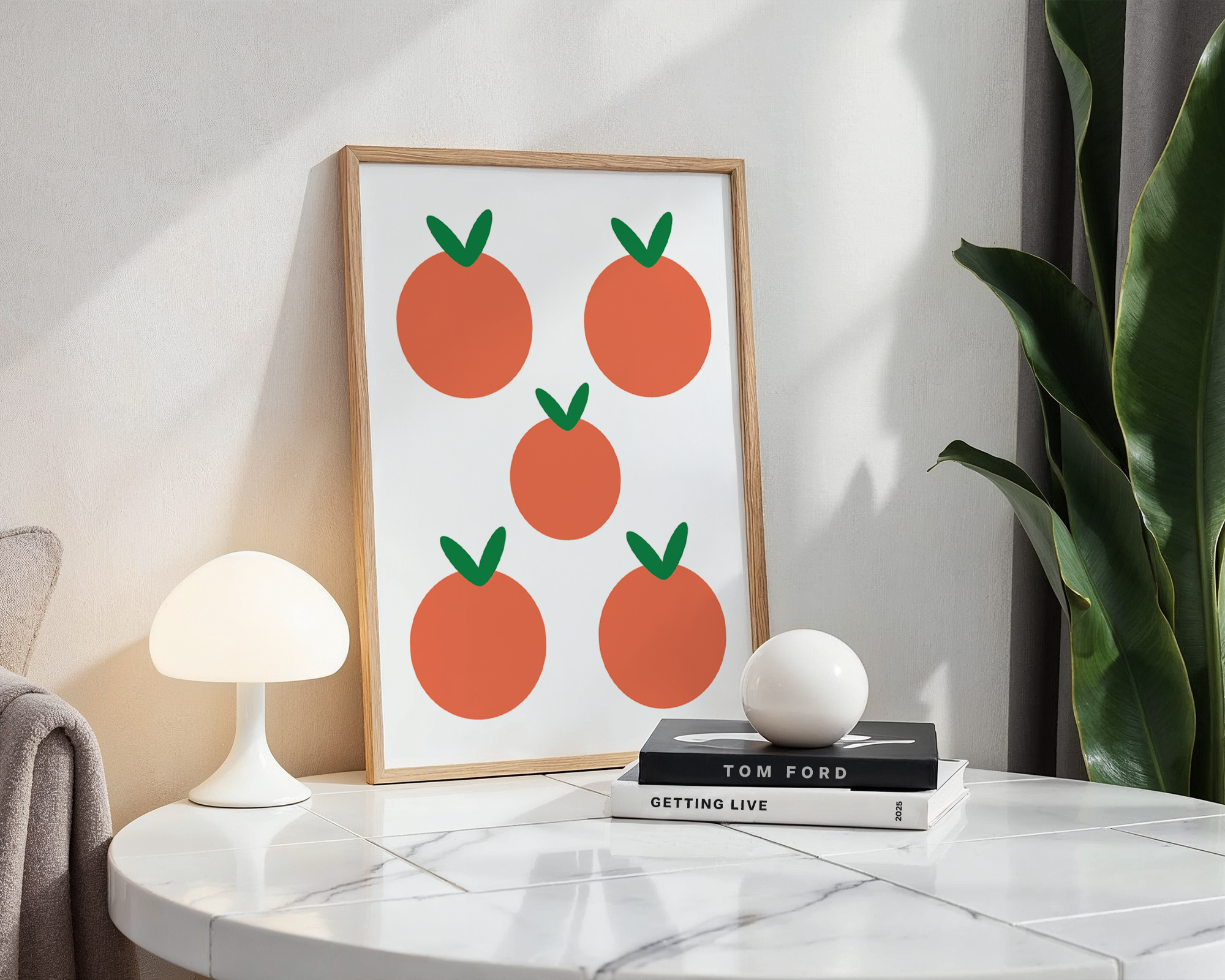 retro orange print on coffee table