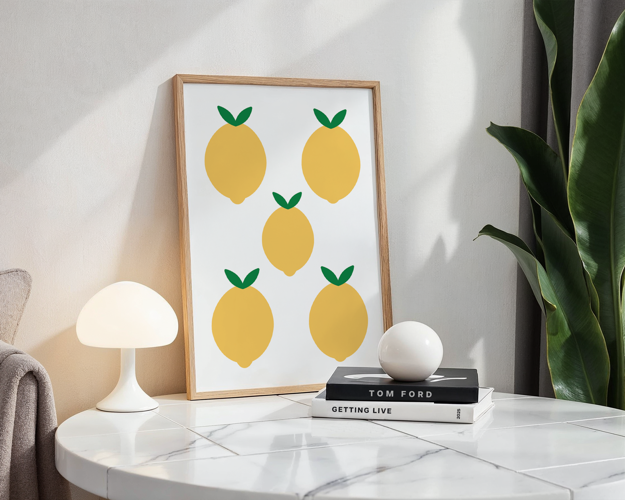 lemon print and coffee table books