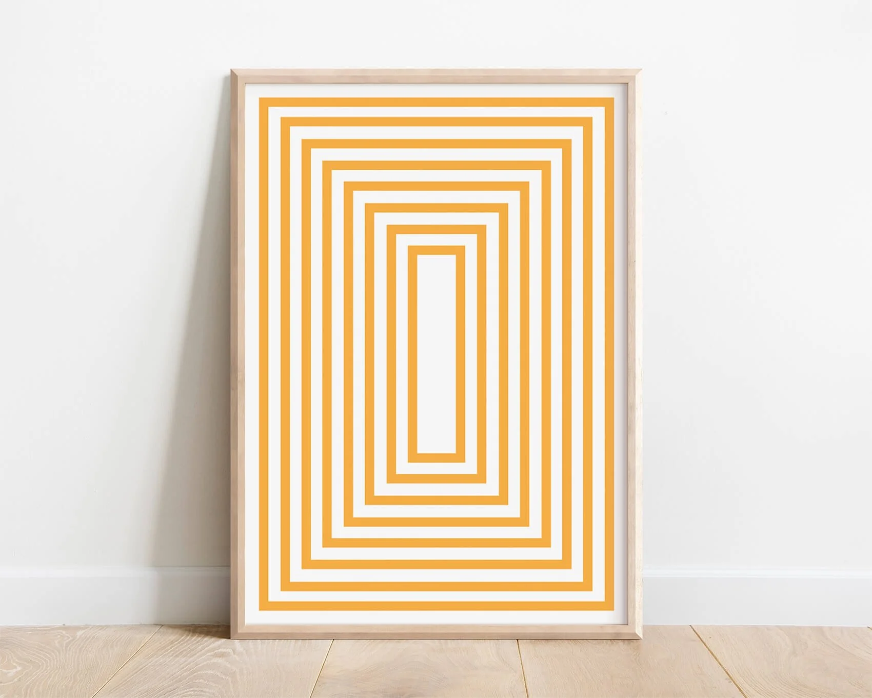 modern geometric wall print featuring yellow squares on white background