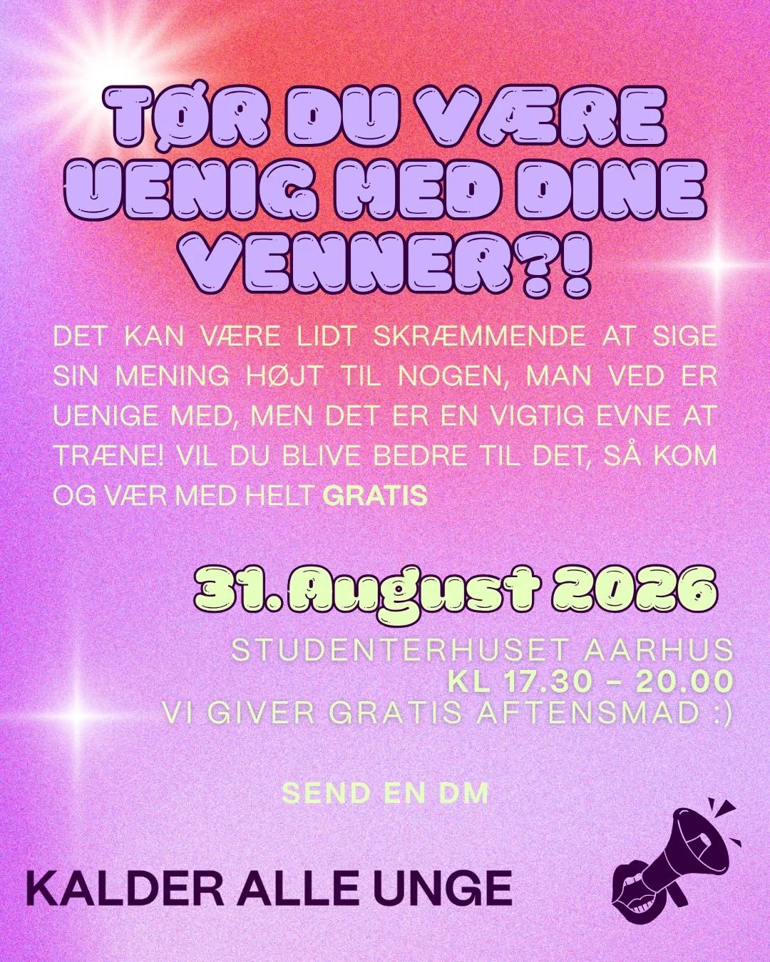 T&Oslash;R DU V&AElig;RE UENIG MED DINE VENNER ?!
Og t&oslash;r du sige din mening h&oslash;jt og st&aring; ved den?🗣️🗯️
 
Det kan v&aelig;re skr&aelig;mmende at sige sin mening h&oslash;jt, is&aelig;r over for nogen man ved, er uenige. Men det er 