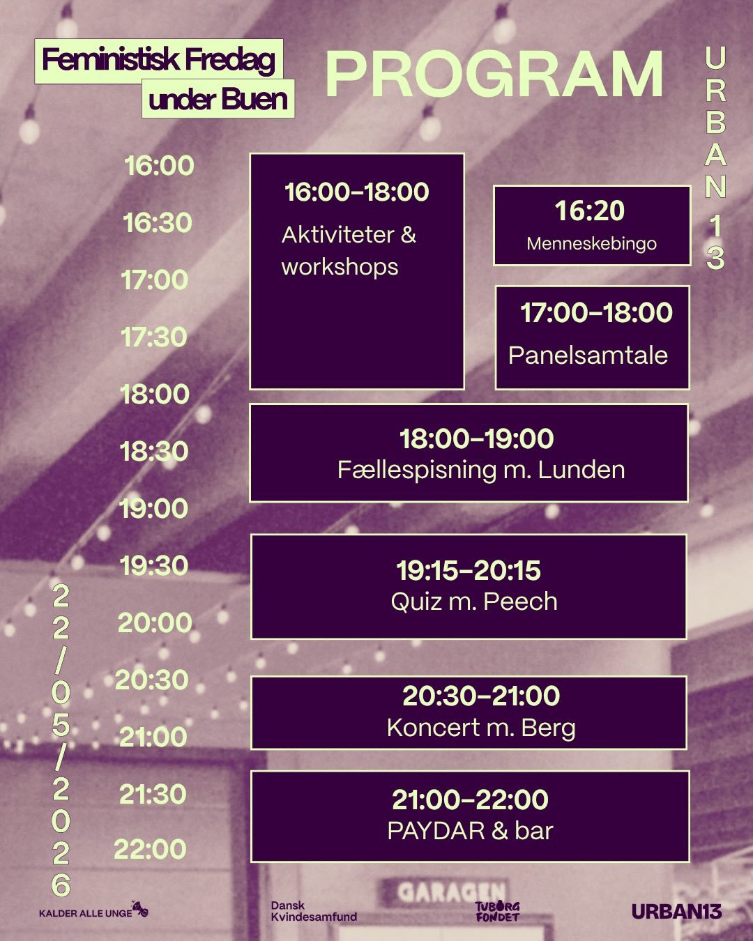 Vi gl&aelig;der os til at se jer til Feministisk Fredag under Buen💜 Kom forbi til en aften med koncerter, talk, workshops, quiz og f&aelig;llesskab.

🥗🍝Fra kl. 18:00 er der GRATIS f&aelig;llesspisning med @lundenkbh . Mens du nyder din vegetarisk 