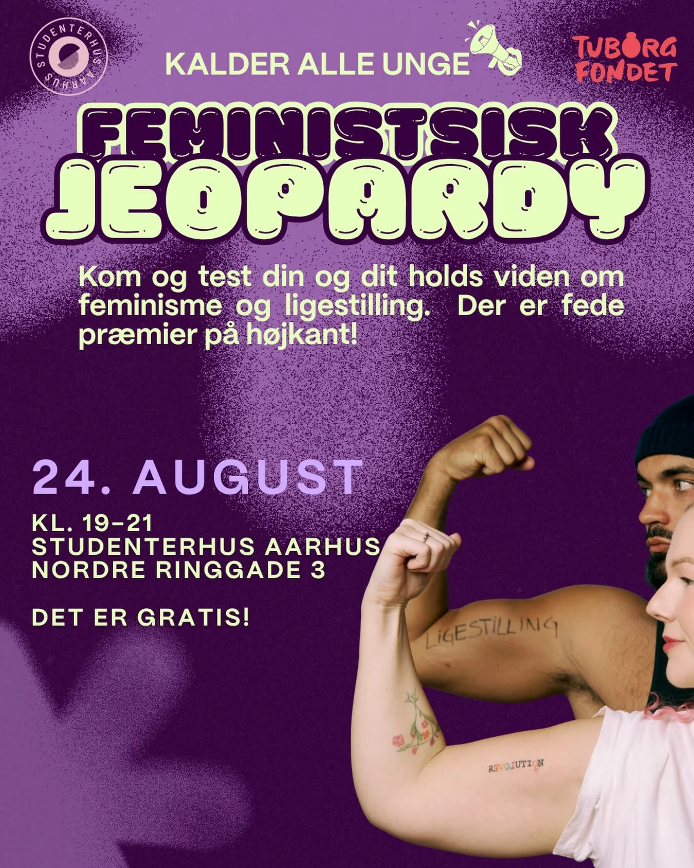🪩Vi inviterer til Feministisk Jeopardy p&aring; Studenterhus Aarhus🪩
 
Er du klar til at teste din og dit holds viden om feminisme og ligestilling? Til Feministik Jeopardy  dykker vi ned i b&aring;de begreber, &aring;rstal og historiske facts. Du v