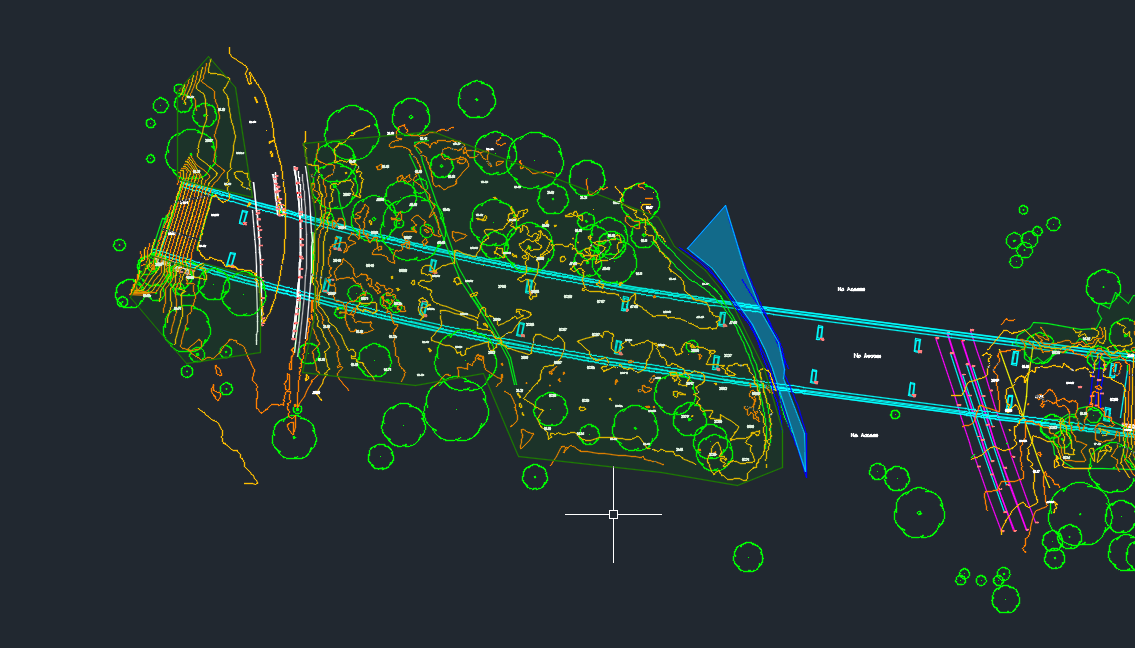 A topo drawing with green and blue line elements, on a black background.