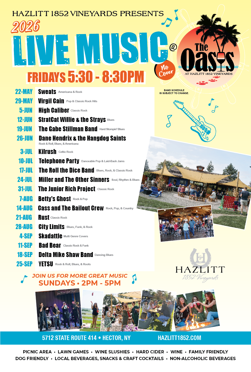 Live Music Fridays @ The Oasis at Hazlitt 1852 Vineyards