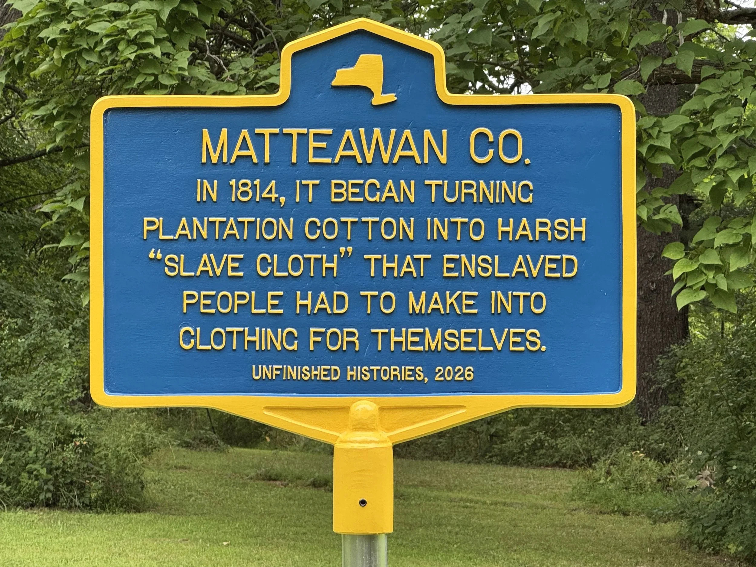 New Historical Marker for the Site of the Matteawan Company, 2026, cast aluminum, enamel paint, extruded aluminum and stainless steel, 80 in. x 36 in. x 30 in.