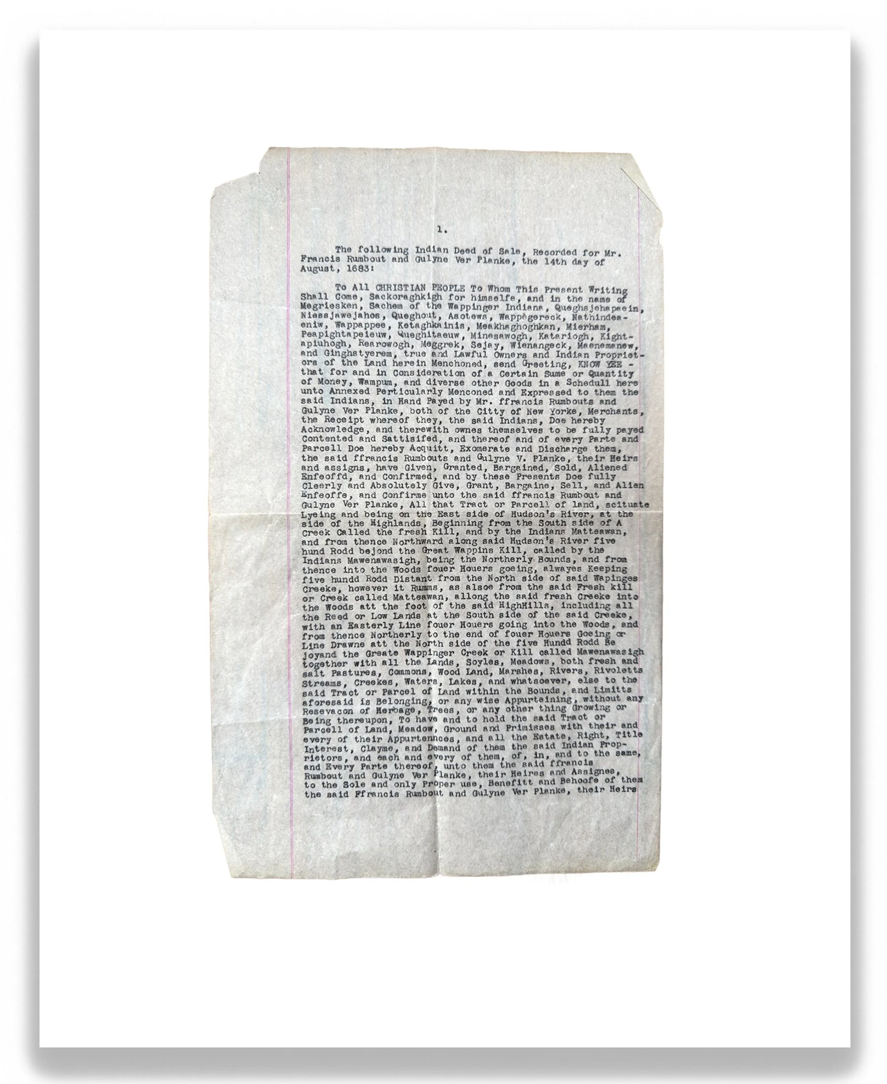 Transcript of the Rombout Patent, Page One, 2026, inkjet print on archival paper mounted on wood panel, 10 in x 8 in.