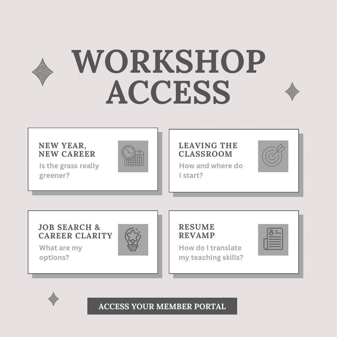 Missed a Workshop? We've Got You Covered! 👩🏼‍💻
All Beyond the Classroom Coaching workshop presentations are now available in the BTC Coaching Member Portal!
Catch up anytime on our sessions covering:
✅ Resume writing
✅ Career options
✅ Job