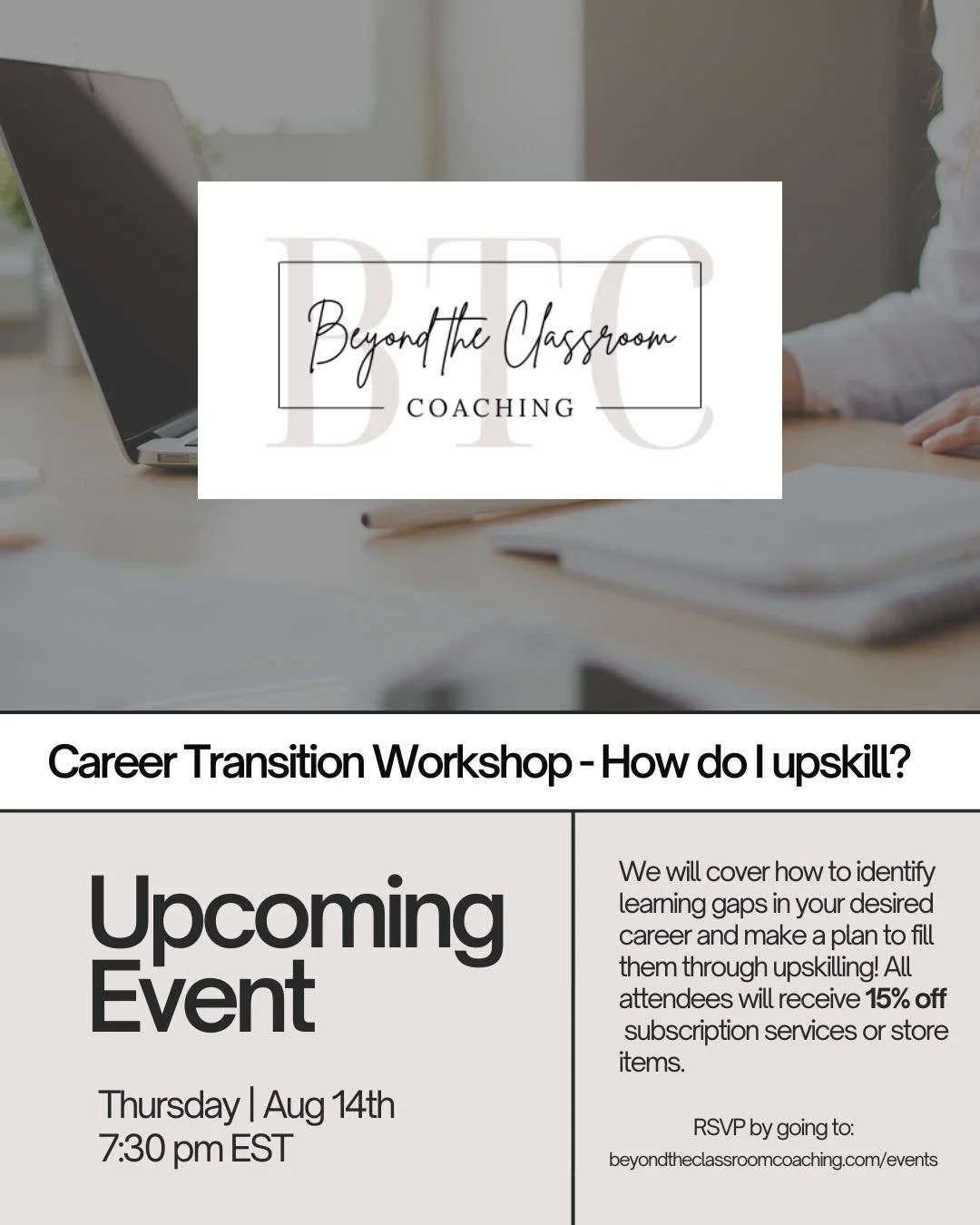Are you a teacher exploring a new career path? You already have a toolbox full of valuable skills and now it’s time to refine, reposition, and upskill for what’s next!
Join us for a free, insightful workshop designed specifically for edu