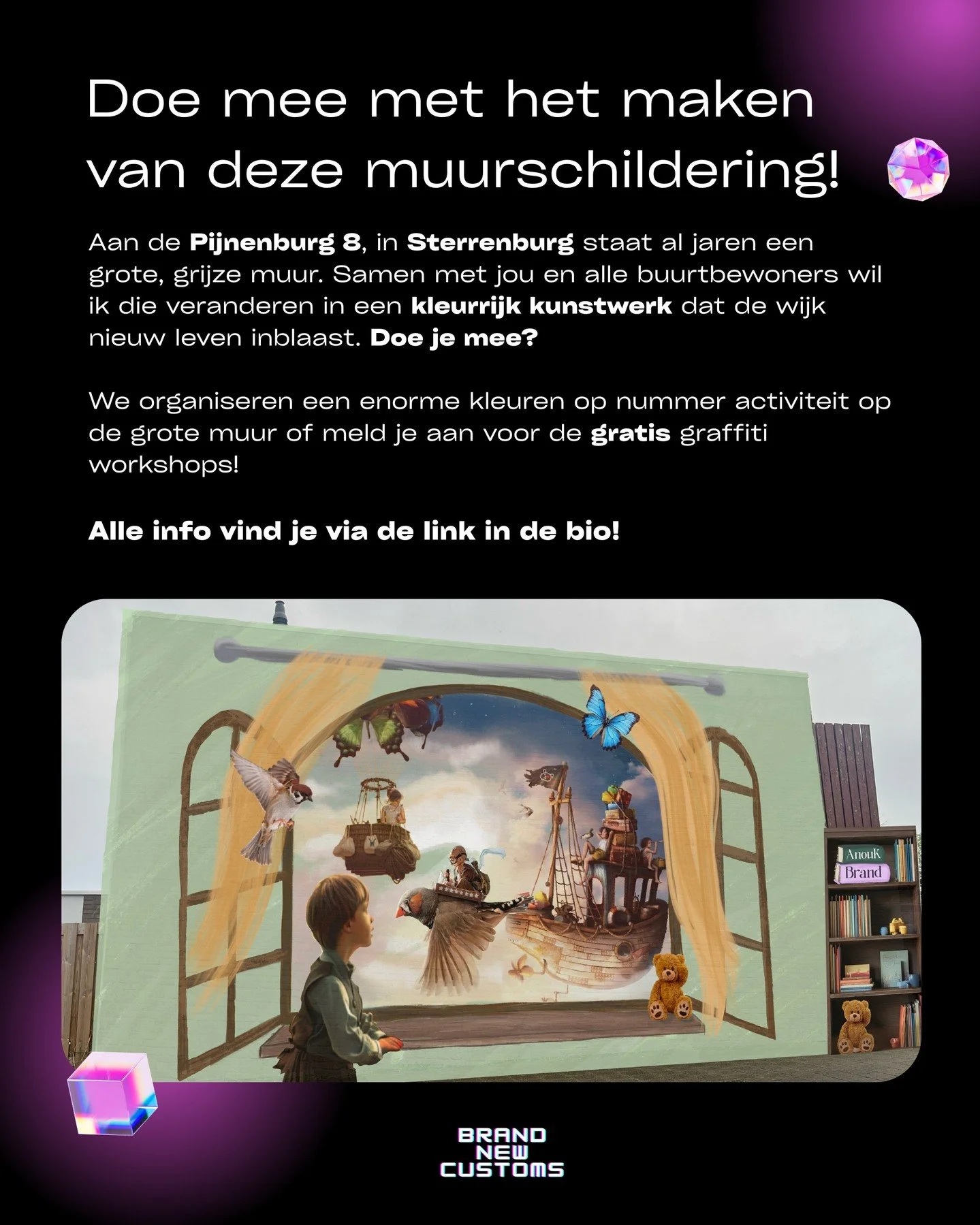 📣Dordtenaren opgelet! 📣
Een uniek street art project wordt deze maand nog gerealiseerd in Sterrenburg. De grote grijze muur aan de weg bij inrit Pijnenburg wordt samen met de buurtbewoners getransformeerd naar een mooi kunstwerk. Iedereen kan meedo