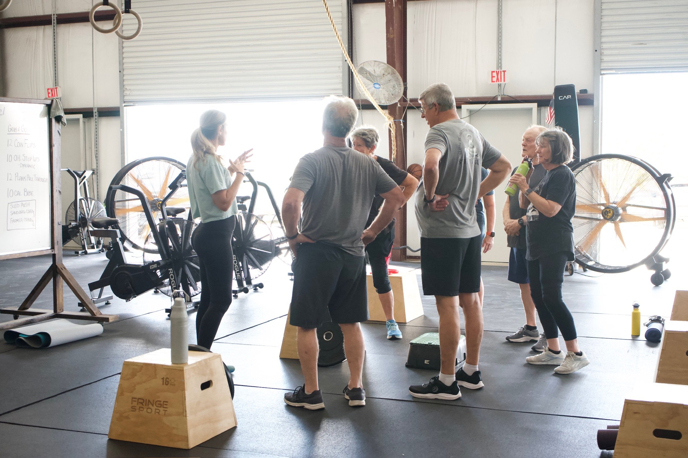 Strong4Life senior fitness class with a coach at Einhorn Training Co. in New Braunfels, TX