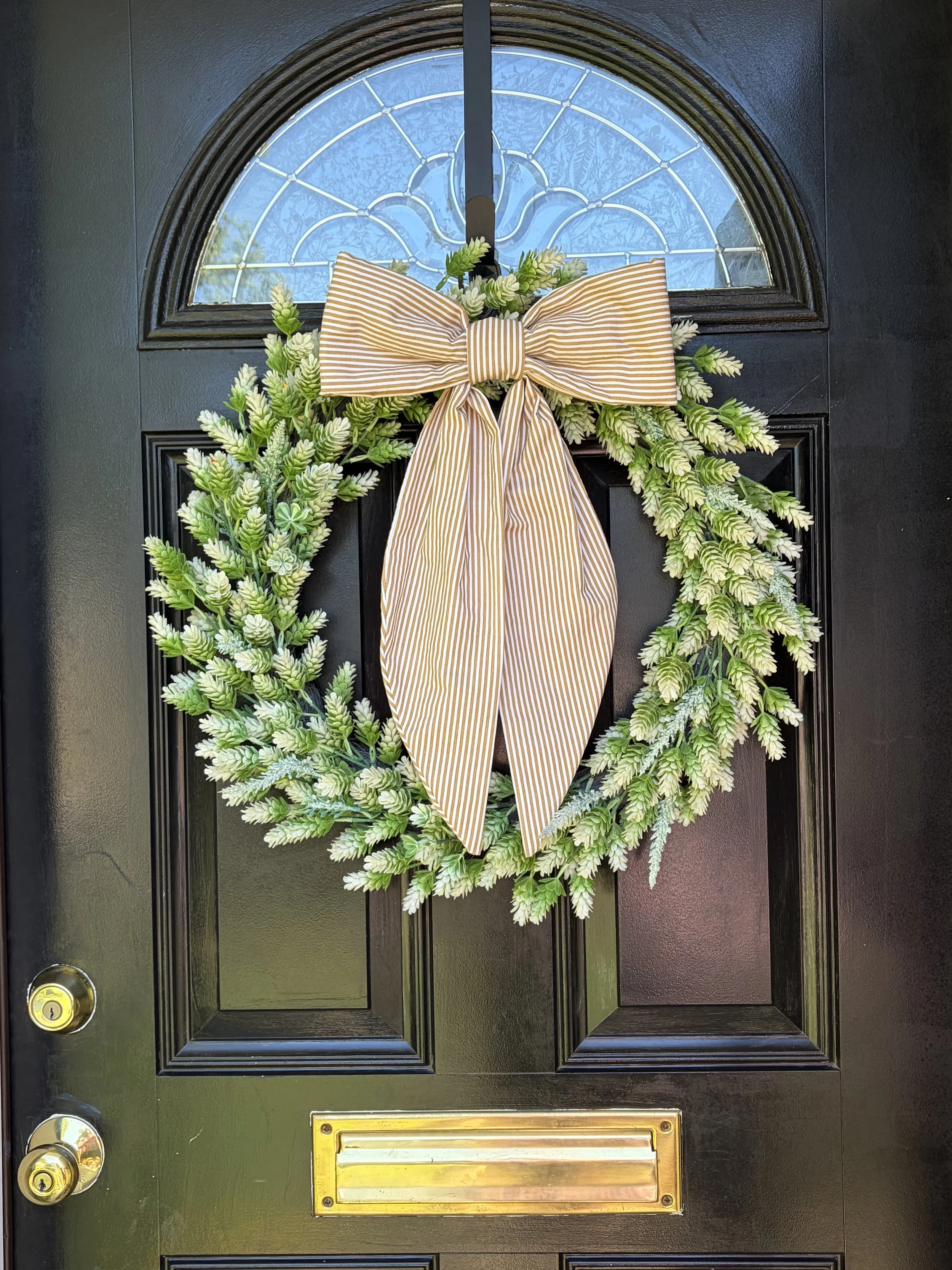 Almond Ticking Stripe Wreath Bow