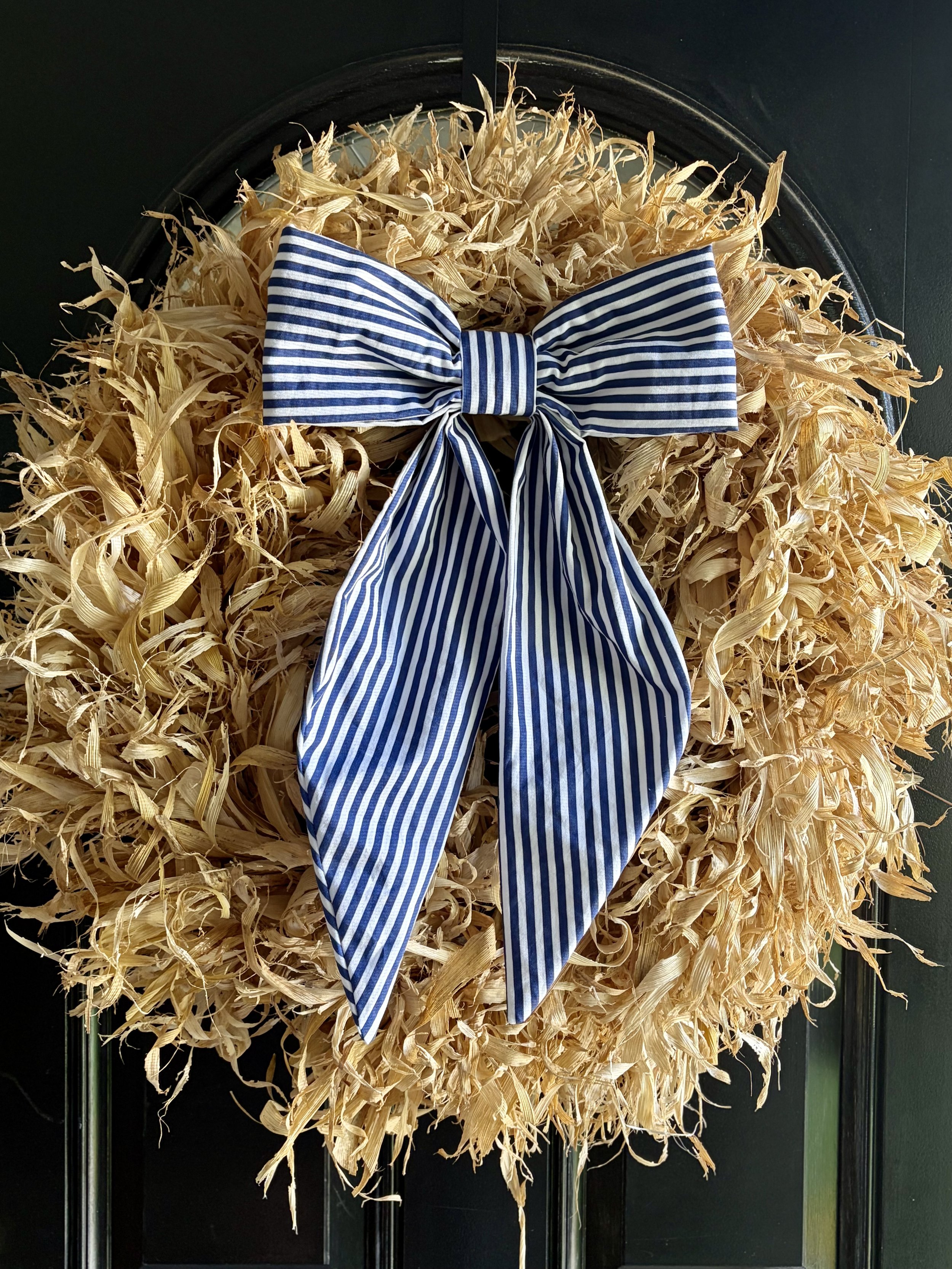 Navy Ticking Wreath Bow