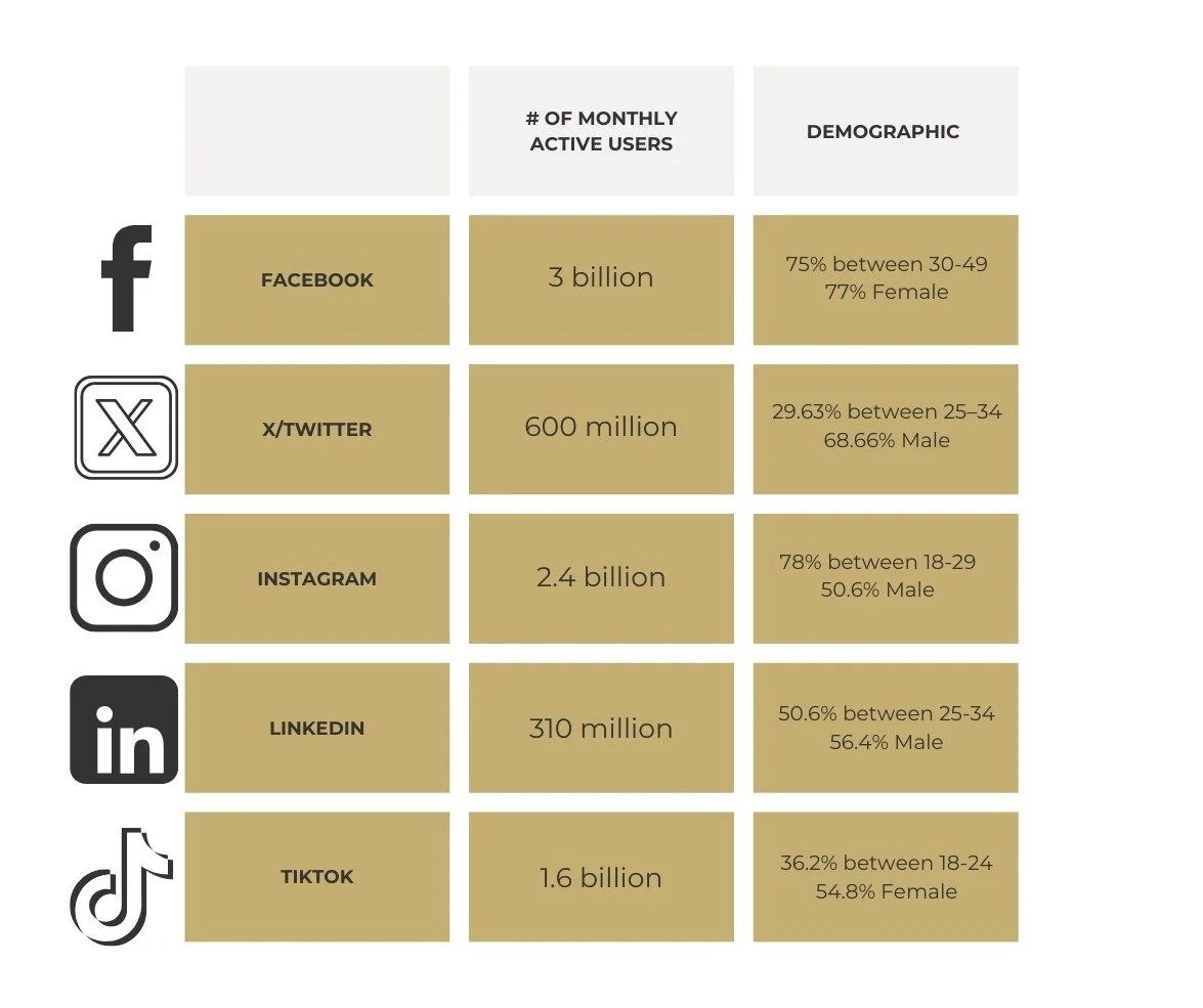users and demographics of social media platforms chart