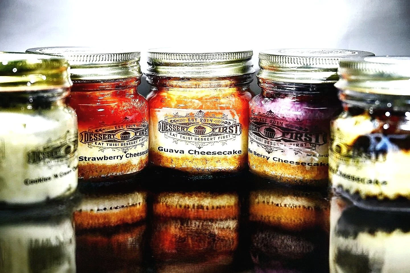 Strawberry, Guava and Cookies N Cream cheesecake jars from Eat This Dessert First