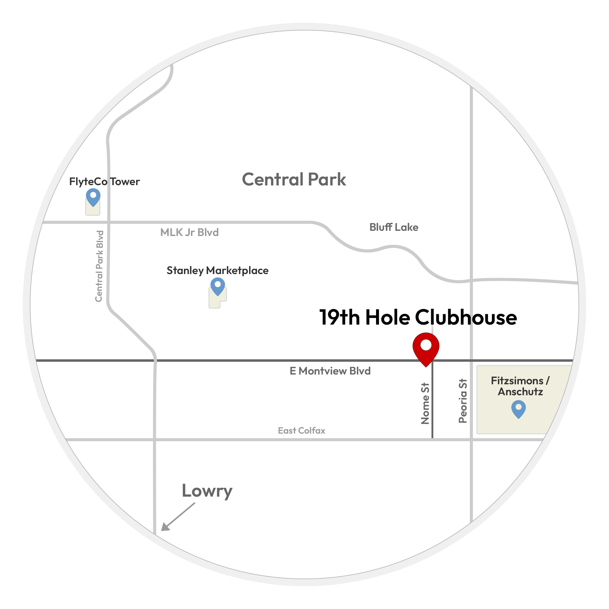 Map of 19th Hole Clubhouse location